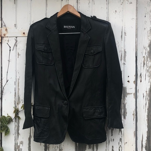 Balmain Leather Blazer Black 38 Jacket